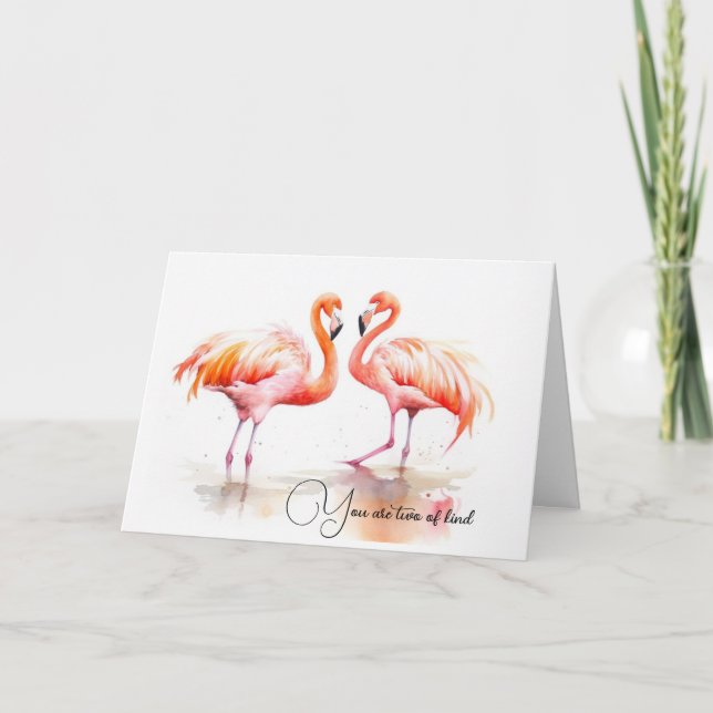 Tarjeta Flamingos acuarela de aniversario (Anverso)