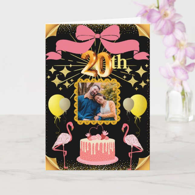 Tarjeta Flamingos de oro y negro 20 años de la hija (Orquídea)