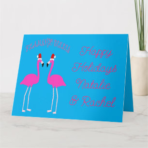 Tarjeta Flamingos Lesbianos de Navidad Flamingo Belles Per