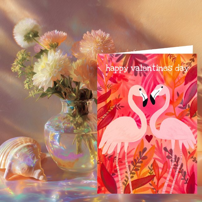 Tarjeta Flamingos PINK STIMKLED Valentine (TICKLED PINK Flamingos Valentine Whimsical Cute Card
)