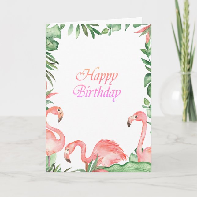 Tarjeta Flamingos Rosados Adorables Cumpleaños Tropical (Anverso)