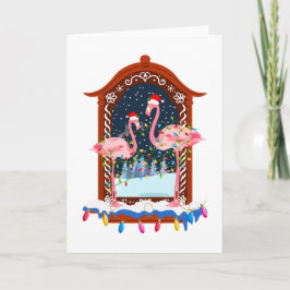 Tarjeta Flamingos rosados navidades