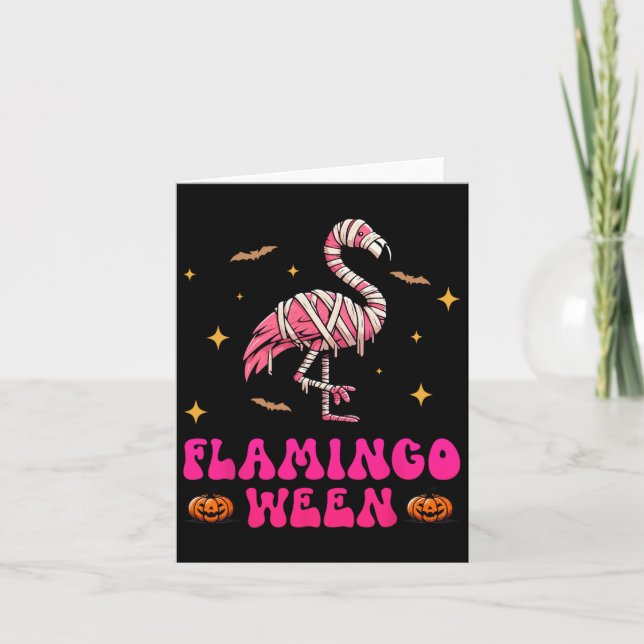 Tarjeta Flamingoween Flamingo Mummy Halloween Scary Costum (Anverso)