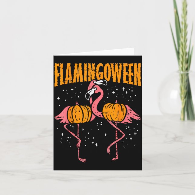 Tarjeta Flamingoween Pumpkin Flamingos Funny Bird Hallowee (Anverso)