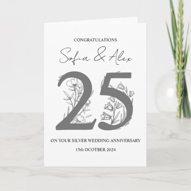 Tarjeta Flamoroso 25° aniversario boda saludo (Anverso)
