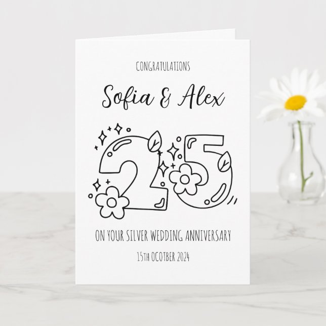 Tarjeta Flamoroso 25° aniversario boda saludo (Planta pequeña)