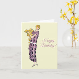 Tarjeta Flapper Mujer con flor, Feliz Cumpleaños