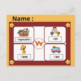Tarjeta flash de la letra del alfabeto educativo V