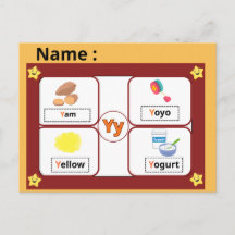 Tarjeta flash de la letra del alfabeto educativo Y