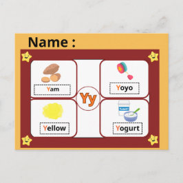 Tarjeta flash de la letra del alfabeto educativo Y