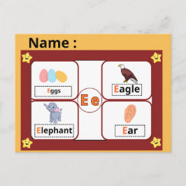 Tarjeta flash de la letra E del alfabeto educativo