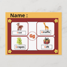 Tarjeta flash de la letra G del alfabeto educativo