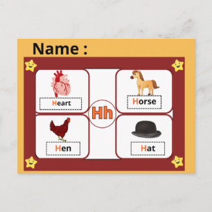Tarjeta flash de la letra H del alfabeto educativo