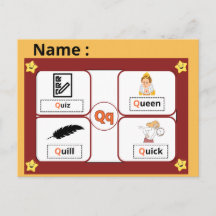Tarjeta flash de la letra Q del alfabeto educativo