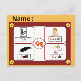 Tarjeta flash de la letra Q del alfabeto educativo