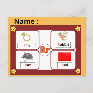 Tarjeta flash de la letra R del alfabeto educativo