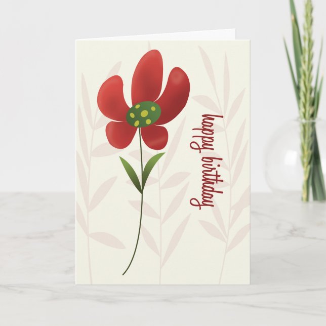 Tarjeta Flat Art Solo Flower Birthday Card (Anverso)