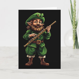 Tarjeta Flauta duende divertido día de San Patricio música
