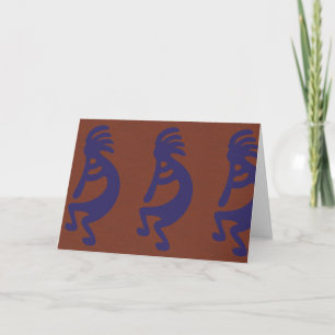 Tarjeta Flauta Jugando a la figura de Kokopelli - Azul sob
