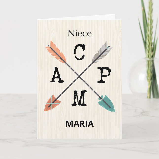 Tarjeta Flechas de nombres personalizadas de campamento de (Anverso)