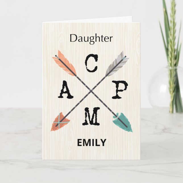 Tarjeta Flechas de nombres personalizadas de campamento de (Anverso)