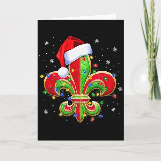 Tarjeta Fleur De Lis Christmas Ornament With Santa Hat Xma (Anverso)