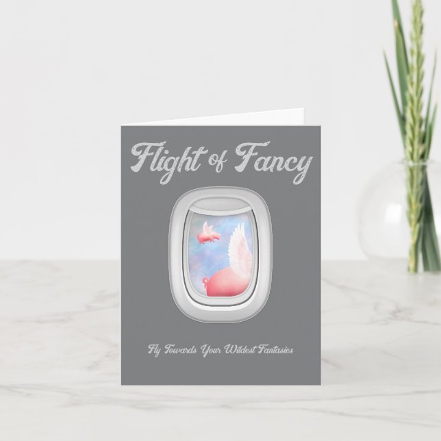 Tarjeta Flight of Fancy-Pigs Flying Past Airplane Window (Anverso)