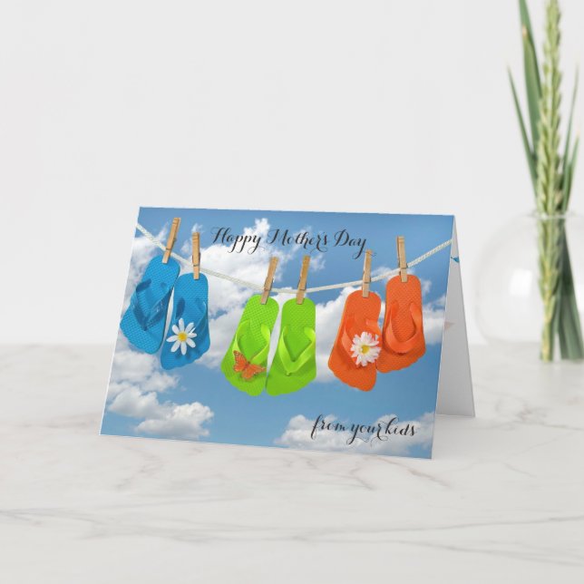 Tarjeta Flip-flops de la madre colgando en un tendedero (Anverso)