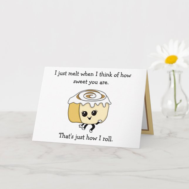 Tarjeta Flirty Cinnamon Roll Food Pun Romántico (Planta pequeña)