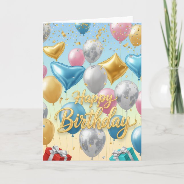 Tarjeta Floating Celebration Balloons –Happy Birthday Card (Anverso)
