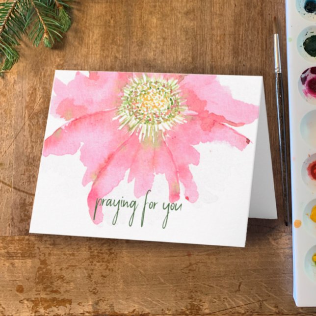 Tarjeta Flor acuarela pintada a mano | Rezando Por Ti (Personalize this hand painted watercolor flower card with your name and note. Praying for you.)