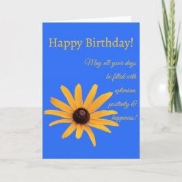 Tarjeta Flor amarillo brillante en cumpleaños plegado azul