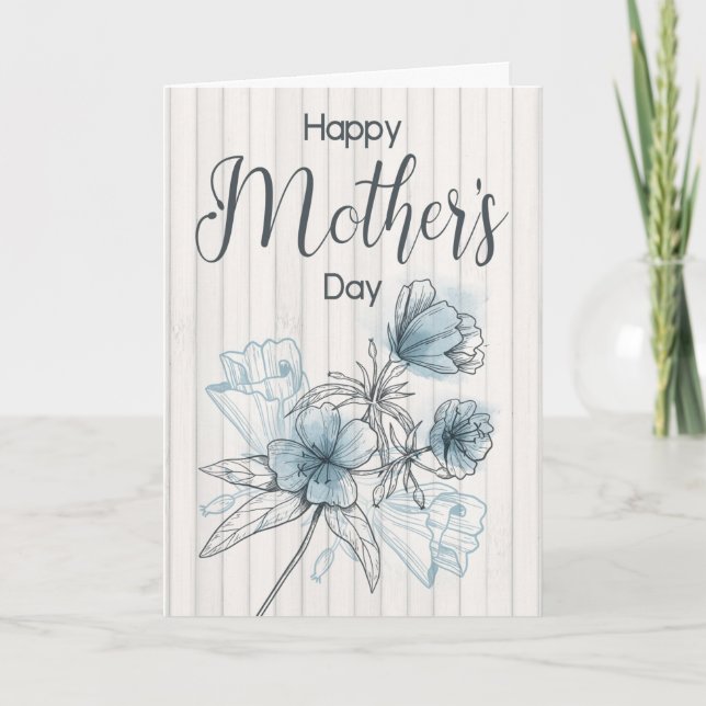 Tarjeta Flor azul acuarela para feliz día de la madre (Anverso)