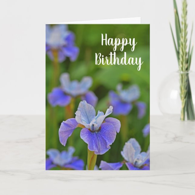 Tarjeta Flor Azul Iris Flower Floral Feliz cumpleaños (Anverso)