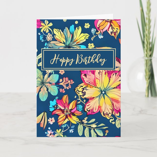 Tarjeta Flor bohemia floreciente Boho Feliz cumpleaños (Anverso)