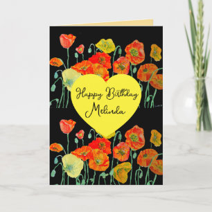 Tarjeta Flor de amapola naranja roja nombre de mujer acuar