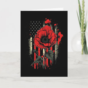 Tarjeta Flor de amapola roja del Día de los Caídos Bandera