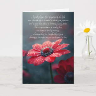 Tarjeta Flor de Anémona Roja de Recuperación de 12 Pasos e