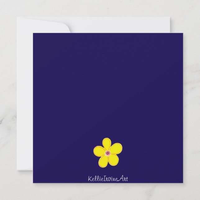Tarjeta Flor de arte amarillo brillante a rayas de la mari (Reverso)