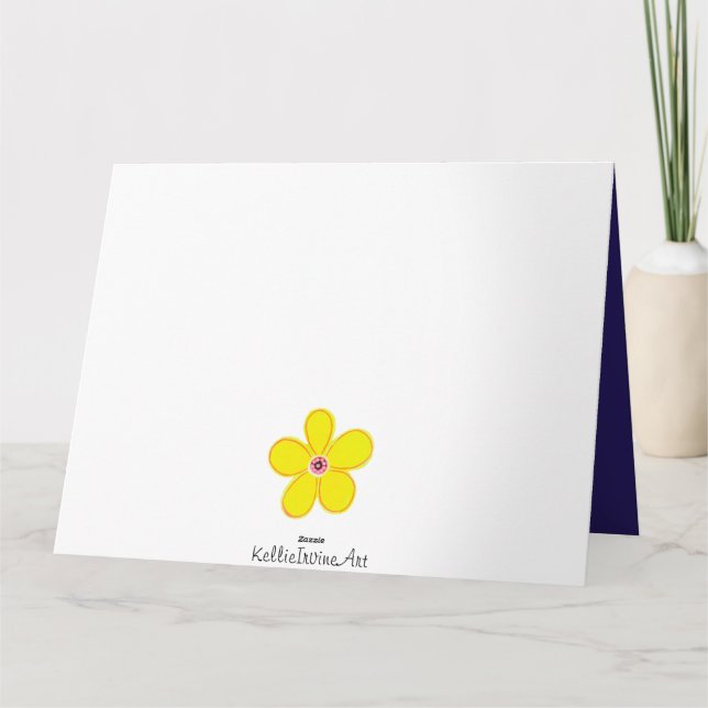 Tarjeta Flor de arte amarillo brillante a rayas de la mari (Reverso)