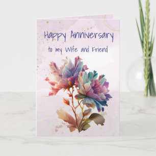Tarjeta Flor de arte gráfico en aniversario de esposa y am