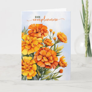 Tarjeta Flor de Calendula de Cumpleaños Italiano de Octubr