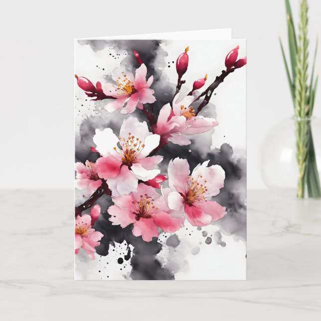 Tarjeta Flor de cerezo - Flores de acuarela (Anverso)