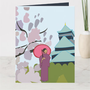 Tarjeta Flor de Cerezo Japonesa Geisha Kimono