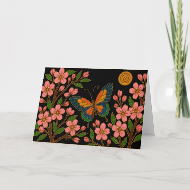 Tarjeta Flor de Cerezo Luna Mariposa (Anverso)