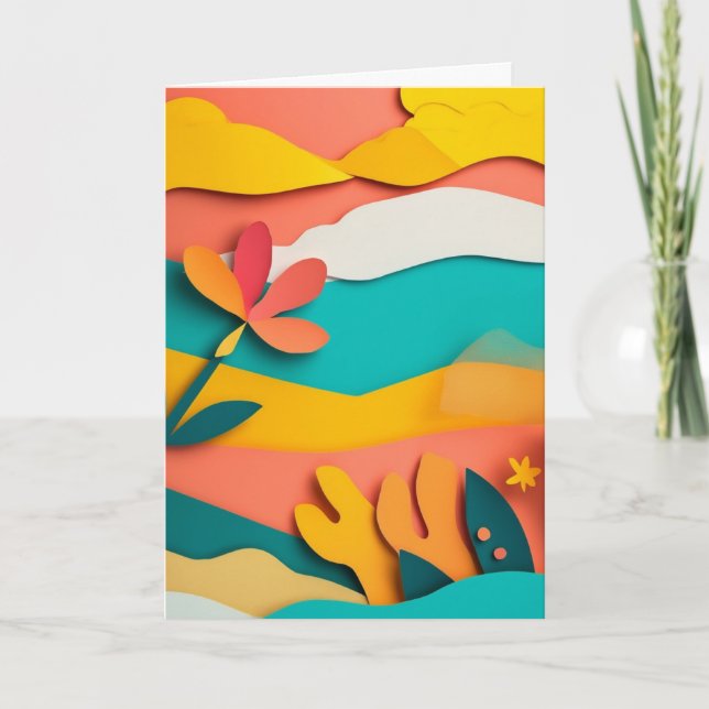 Tarjeta Flor de Coral de Papel Cortado (Anverso)