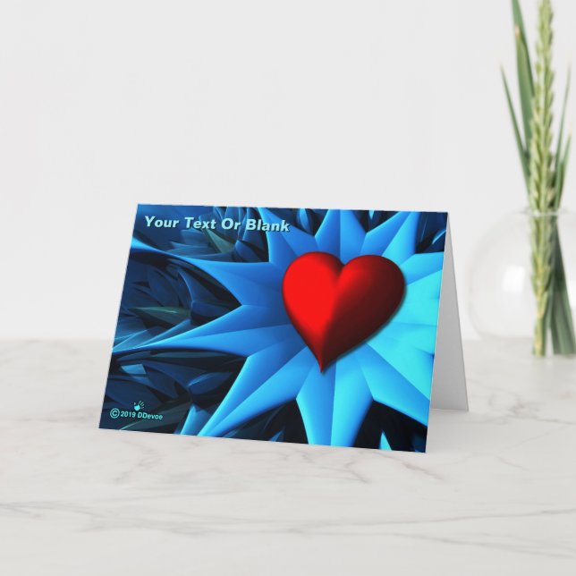 Tarjeta Flor de corazón azul fractal (Anverso)
