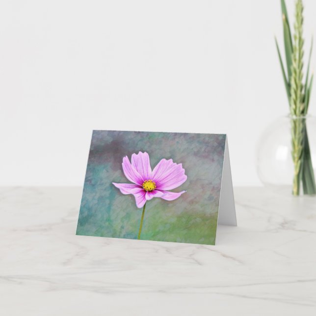 Tarjeta Flor de Cosmos Rosa Única en el Jardín de Alemania (Anverso)