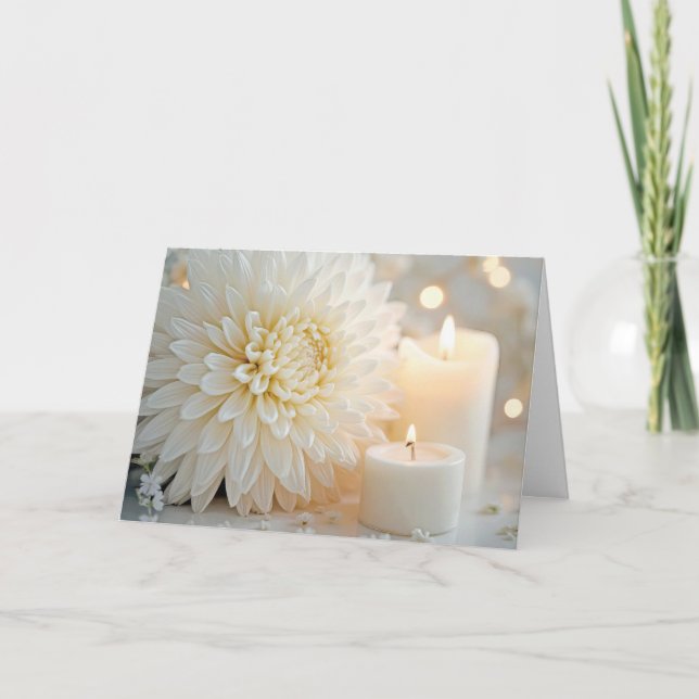Tarjeta Flor de Crisantemo de Aniversario y Velas (Anverso)