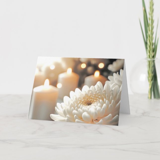 Tarjeta Flor de Crisantemo de Aniversario y Velas (Anverso)
